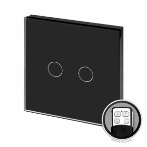 Crystal PG LED Dimmer Touch & Remote Light Switch 2 Gang Black Glass | LED Compatible